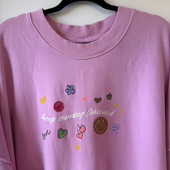 Aerie Pink Keep Moving Forward The Happiest Oversized Crew Sweatshirt, Sz Medium - Picture 4 of 13